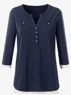 T-Shirts<T-shirt simple patte boutonnage poches poitrines