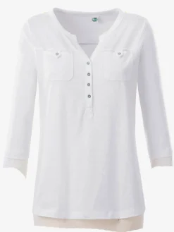 T-Shirts<T-shirt simple patte boutonnage poches poitrines