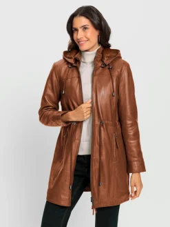 Mainpol Vestes<Veste en cuir capuche amovible avec empiècement imitation fourrure