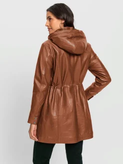 Mainpol Vestes<Veste en cuir capuche amovible avec empiècement imitation fourrure