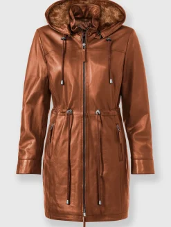 Mainpol Vestes<Veste en cuir capuche amovible avec empiècement imitation fourrure