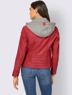 Mandarin Vestes<Veste en cuir capuche amovible