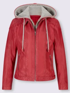 Mandarin Vestes<Veste en cuir capuche amovible