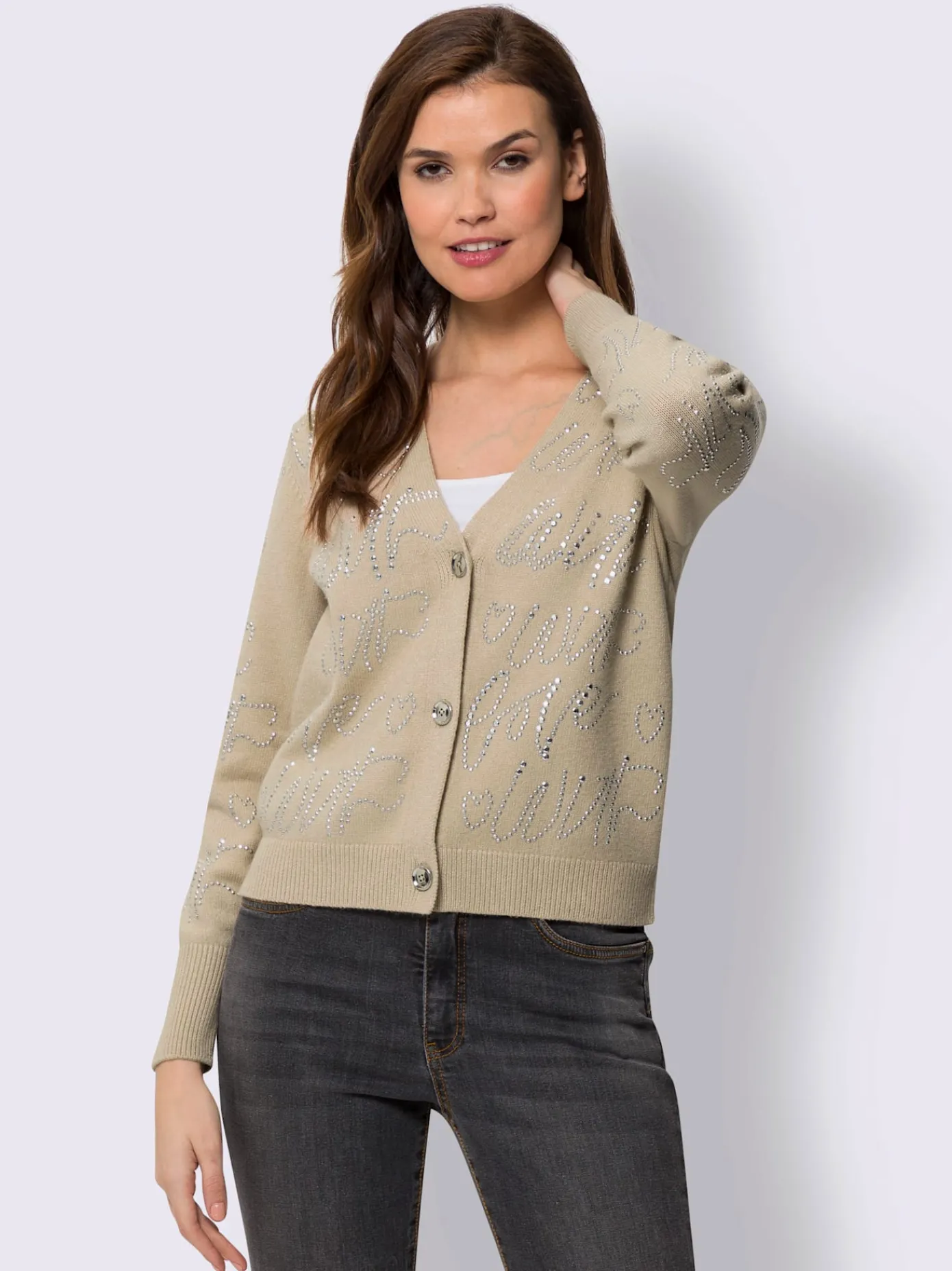 Mandarin Gilets Et Cardigans<Veste en tricot petites pierres fantaisie tendance