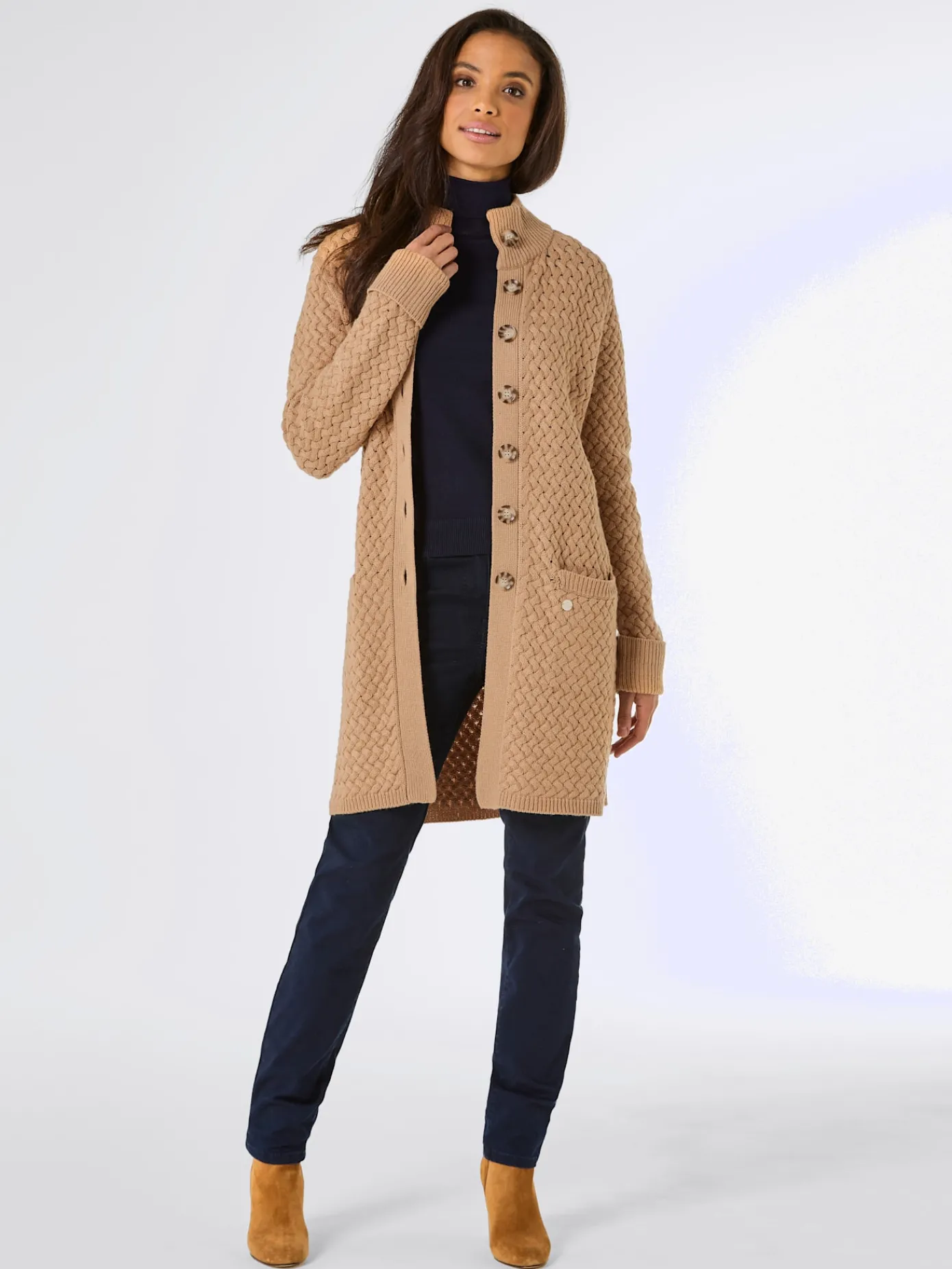 CREATION L PREMIUM Gilets Et Cardigans<Veste longue en tricot 30% laine vierge (mérinos)