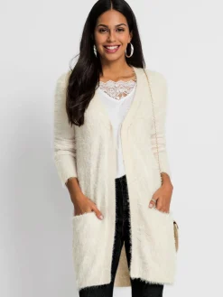 Gilets Et Cardigans<Veste longue en tricot fil moelleux à poils longs